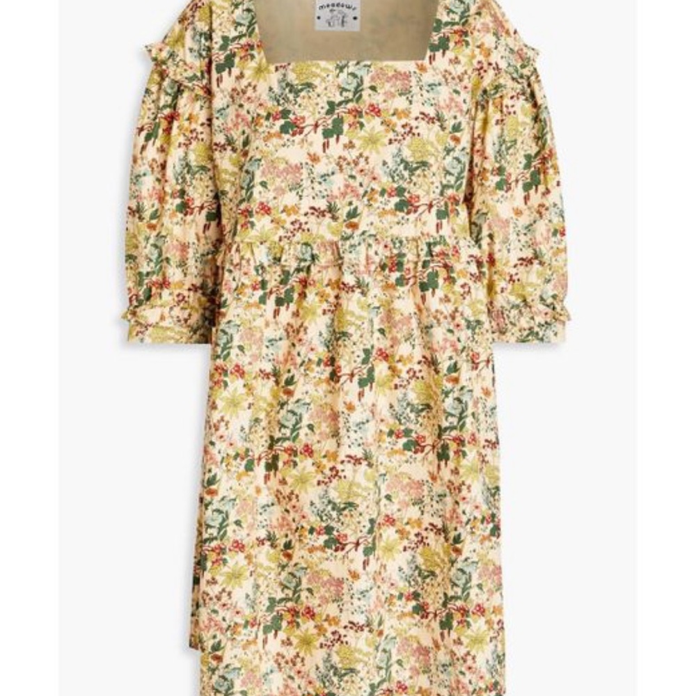 Meadows Daphne Gathered Floral-print Organic Cotton Mini Dress